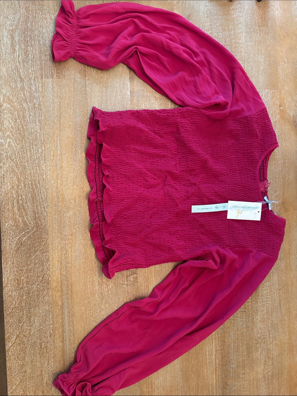 She and Sky Fuchsia Long Sleeve Smocked Blouse